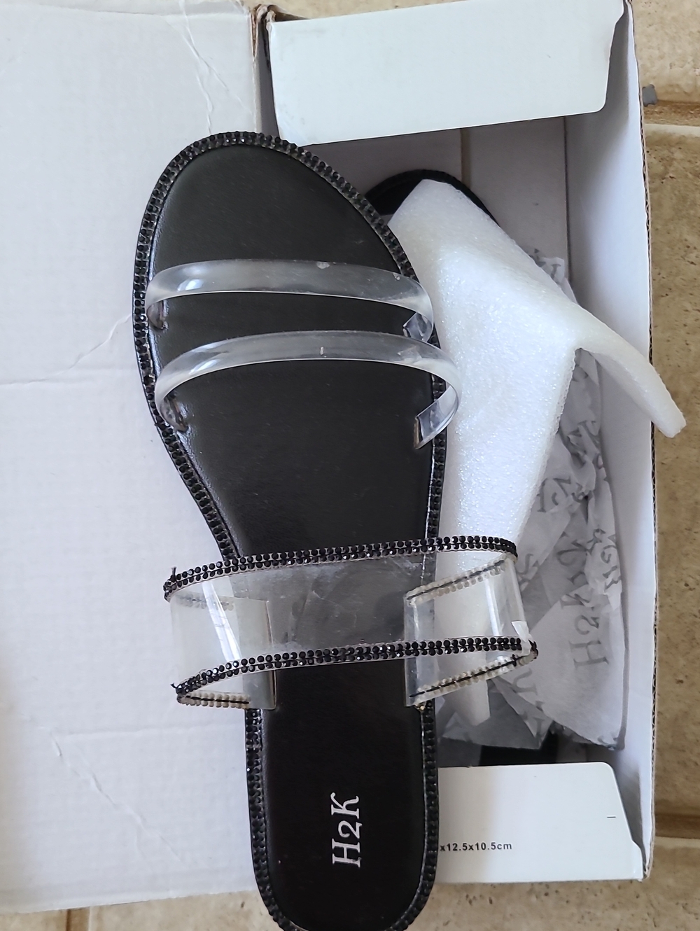 Clear Strap Black Slide Sandals